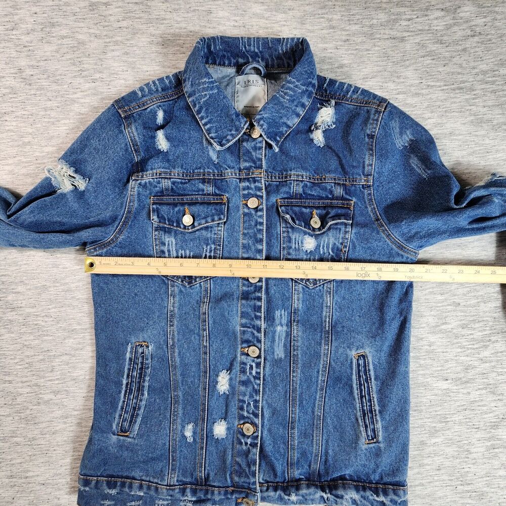 Iris Denim Jacket Distressed Button Down Womens S… - image 4